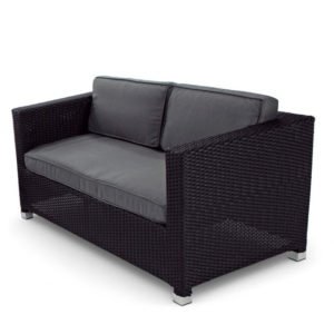 Sofá de hostelería de 2 plazas de acero y ratán negro - Misty