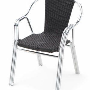 Silla de aluminio y ratán sintético negro con reposabrazos - Double