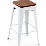 Taburete alto de hierro blanco y asiento de bambu - Industrial