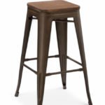 Taburete alto de hierro color bronce y asiento de bambu - Industrial