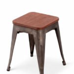 Taburete bajo de hierro color bronce con asiento de madera - Industrial