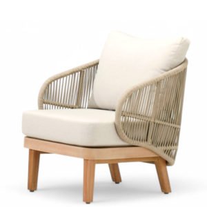 Sillón de madera y cuerda beige para hostelería - Tari