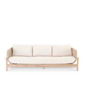 Sofá de 3 plazas de madera y cuerda beige para hostelería - Sicilia