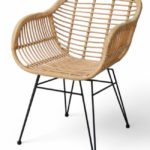 Silla con reposabrazos para hosteleria de hierro y mimbre beige - Veria