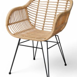 Silla con reposabrazos para hosteleria de hierro y mimbre beige - Veria