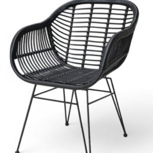 Silla con reposabrazos para hosteleria de hierro y mimbre negro - Veria