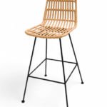 Taburete para hosteleria de hierro y mimbre beige - Veria