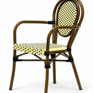 Sillón Parisina de aluminio y ratán beige con reposabrazos - Addison