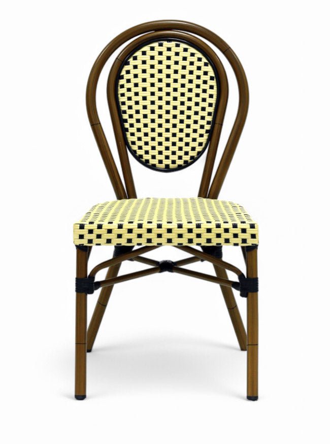 Silla Parisina de aluminio y ratán beige con reposabrazos - Addison