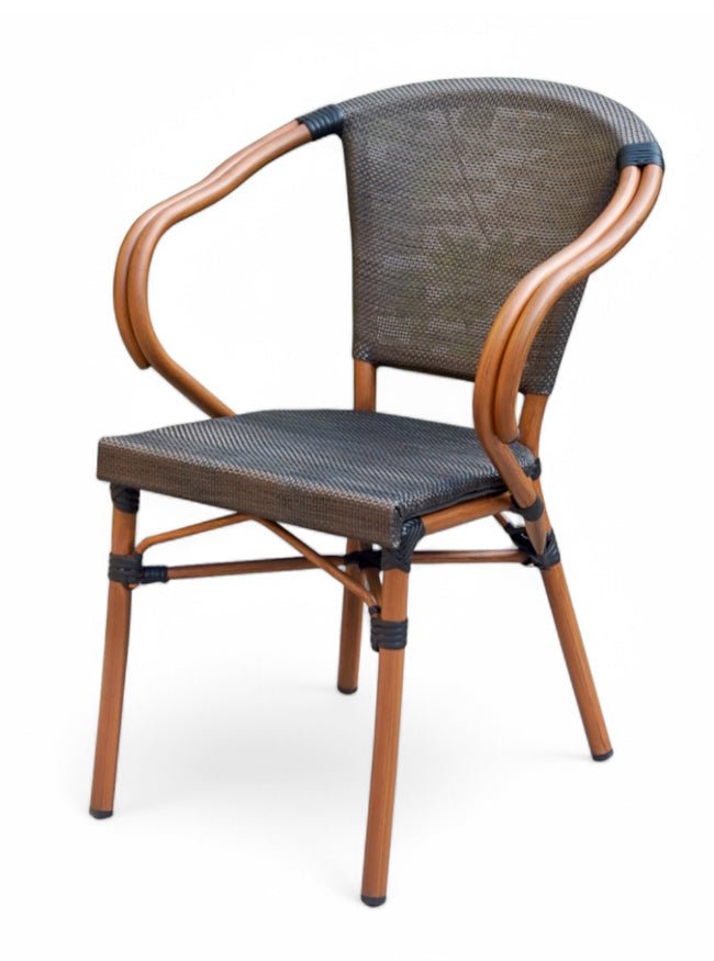 Sillón Parisino de aluminio color madera y textilene marrón - Troy