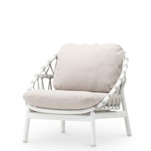 Sillón de hostelería de aluminio blanco y cuerda color gris - Amalfi