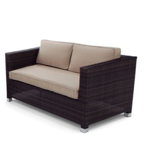 Sofá de hostelería de 2 plazas de acero y ratán marrón - Brook