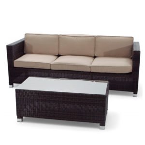 Sofá de hostelería de 3 plazas de acero y ratán marrón - Brook