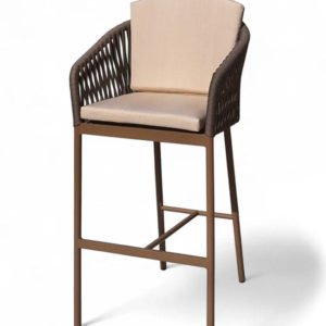 Taburete de bar de aluminio y cuerda con cojín marrón - Mercer