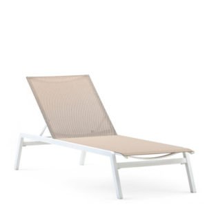 Tumbona para hoteles de aluminio blanco y textilene beige con ruedas - Shore