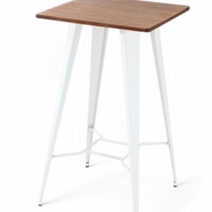 Mesa alta 80x80 de hierro blanco y tablero de madera  - Industrial
