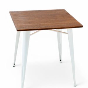 Mesa de hostelería hierro blanco 70x70 y tablero de madera- Industrial