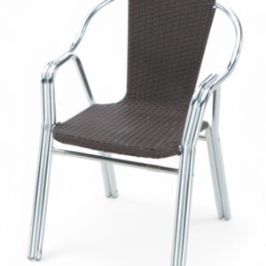 Silla de aluminio y ratán sintético marrón con reposabrazos - Double