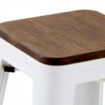 Taburete alto de hierro blanco y asiento de bambu - Industrial