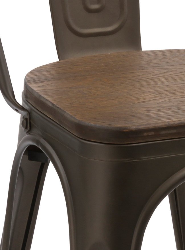 Silla de hierro negro color bronce y asiento de madera - Industrial