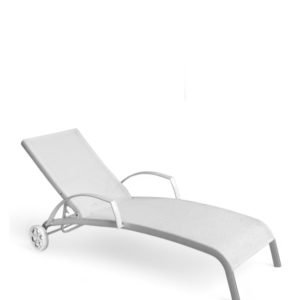 Tumbona para hosteleria de aluminio y textilene blanco con ruedas - Wynwood