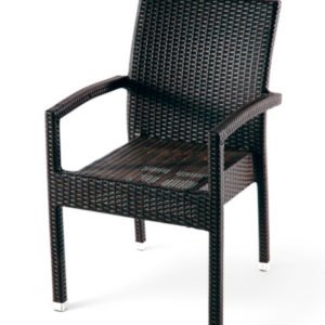 Silla de hostelería de aluminio y ratán marrón con reposabrazos - Muncy