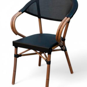 Sillón Parisino de aluminio color madera y textilene negro - Owego