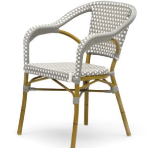 Sillón Parisina de aluminio y ratán gris con reposabrazos- Sayre