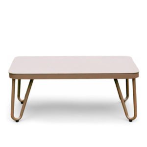 Mesa de aluminio marrón con tablero de cristal imitación piedra - Creek