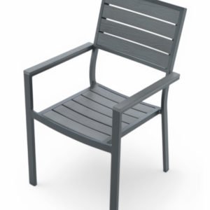 Silla de hostelería de aluminio gris y resina imitación madera - Afton