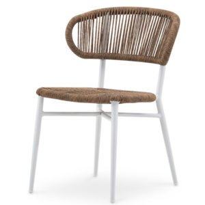 Sillla de hosteleria de aluminio blanco y cuerda marrón - Seneca