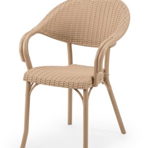 Silla de polipropileno marrón imitacion ratán con reposabrazos - Edesa