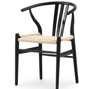 Silla de hostelería de madera negra y asiento de cuerda trenzada - Tribeca