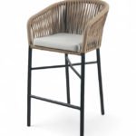 Taburete de bar de aluminio y cuerda con cojín beige - Hornell