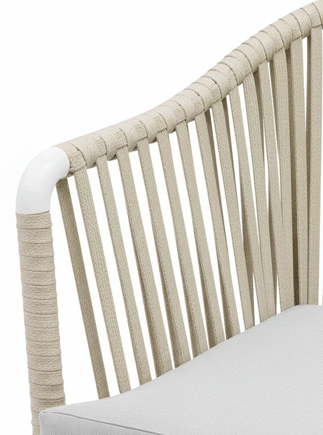 Silla de hostelería de aluminio blanco y cuerda beige con cojín - Norwich