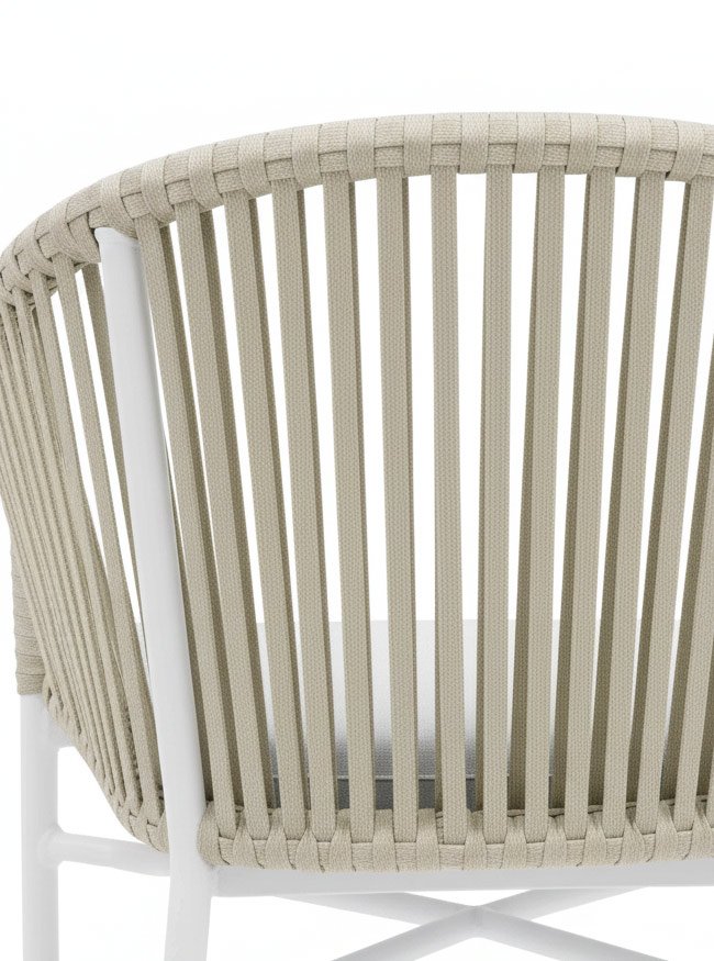 Silla de hostelería de aluminio blanco y cuerda beige con cojín - Norwich