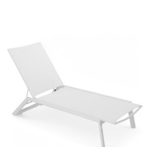 Tumbona para hoteles de aluminio blanco y textilene con ruedas - Surfside