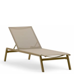Tumbona para hoteles de aluminio taupé y textilene con ruedas - Shore