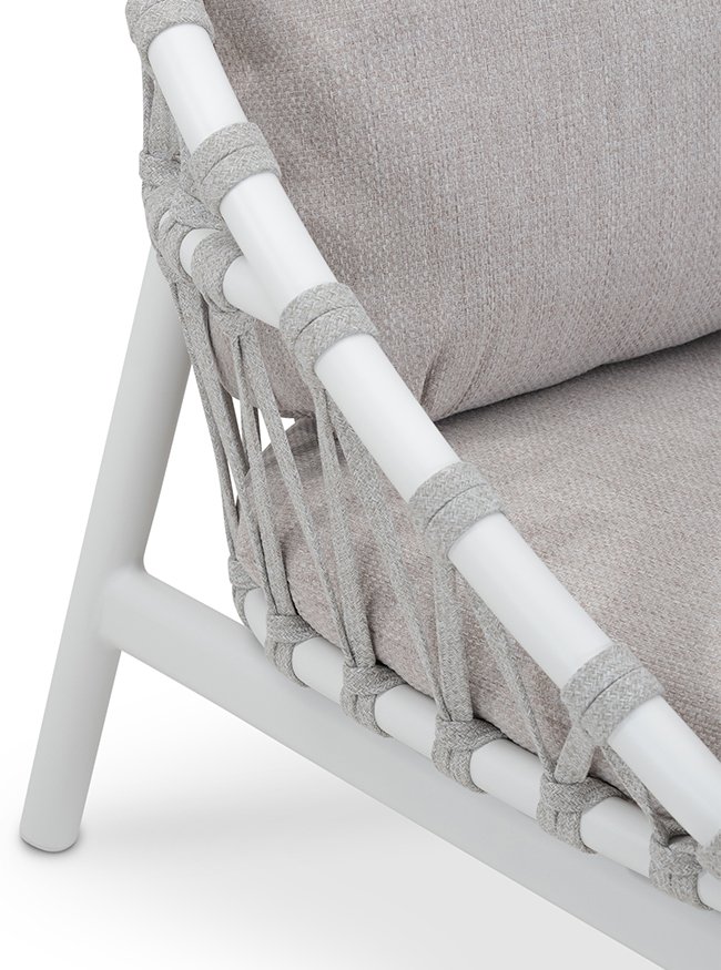 Sillón de hostelería de aluminio blanco y cuerda color gris - Amalfi