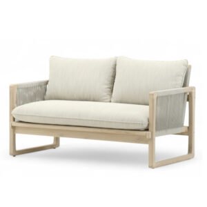 Sofá de 2 plazas de madera y cuerda gris para hostelería - Baracoa