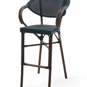 Taburete Parisino de aluminio con reposabrazos y textilene negro - Owego