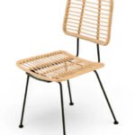 Silla con reposabrazos para hosteleria de hierro y mimbre beige - Corce