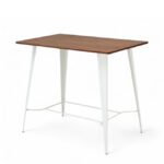 Mesa alta 120x80 de hierro blanco y tablero de madera  - Industrial