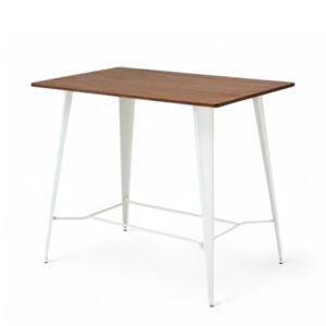 Mesa alta 120x80 de hierro blanco y tablero de madera  - Industrial