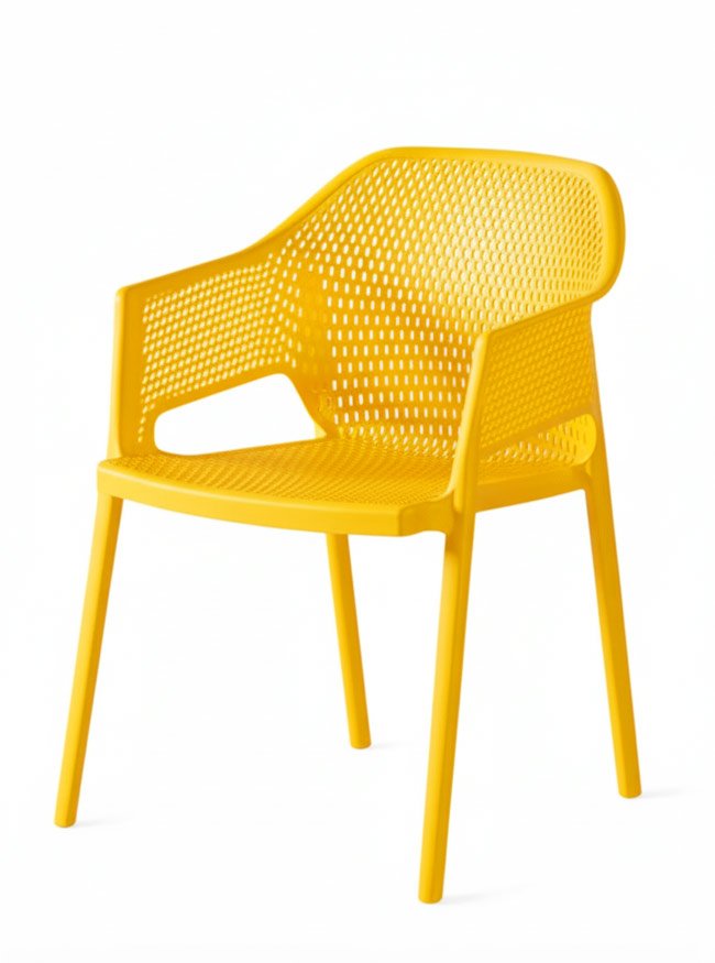 Silla con reposabrazos de tecnopolímero mostaza para hosteleria - Nausa