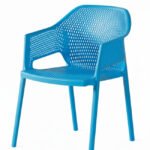 Silla con reposabrazos de tecnopolímero azul para hostelería - Nausa