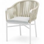 Silla de hostelería de aluminio blanco y cuerda beige con cojín - Norwich