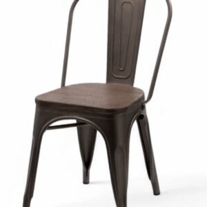 Silla de hierro negro color bronce y asiento de madera - Industrial