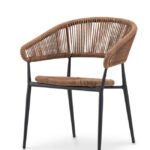 Sillla de hosteleria de aluminio negro y cuerda marrón con reposabrazos - Seneca