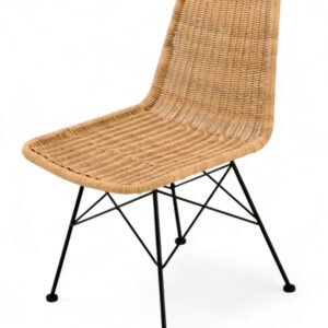 Silla para hosteleria de hierro y mimbre beige - Dures